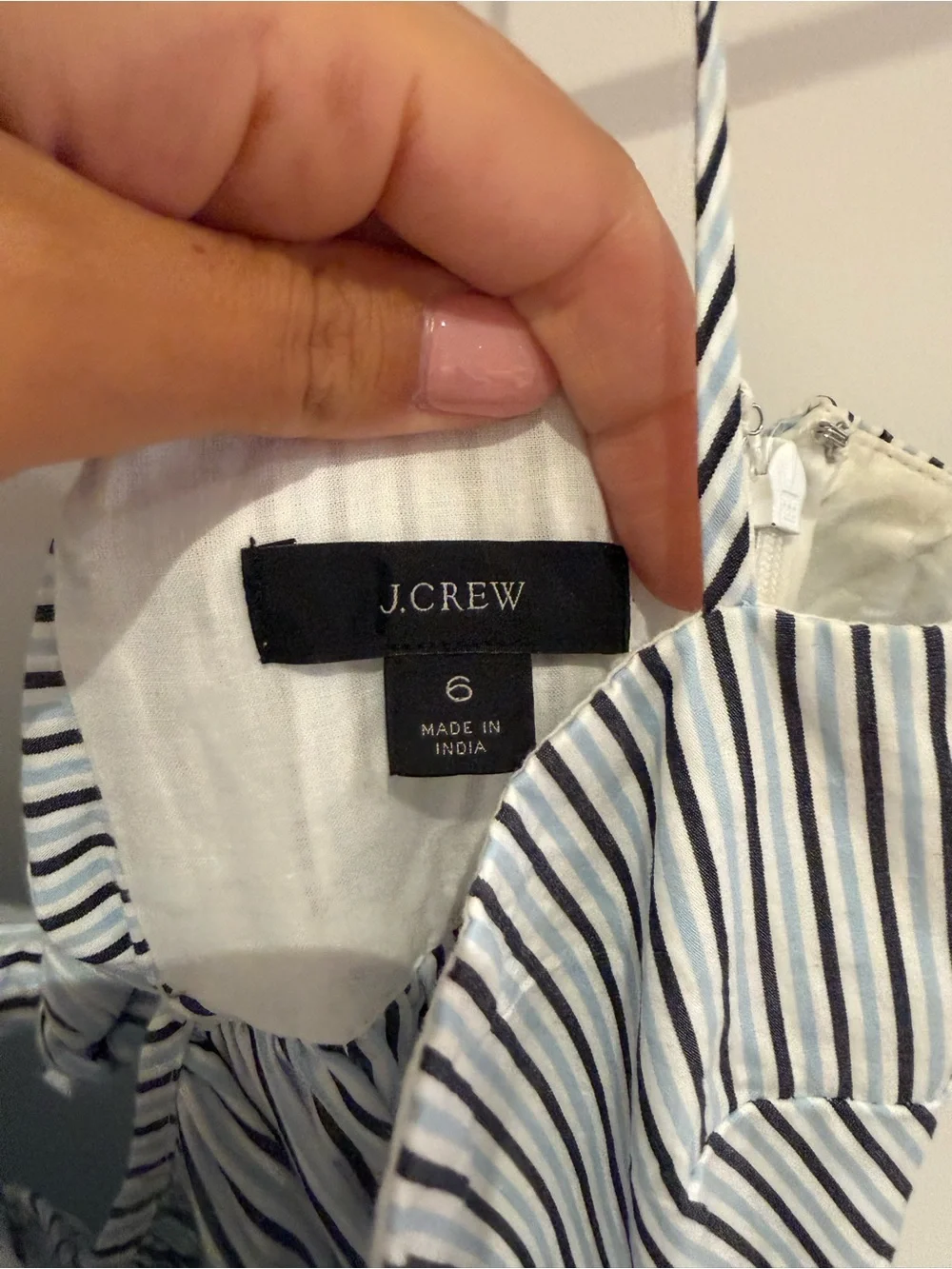 J. Crew Navy and Light Blue Striped Spaghetti Strap Dress